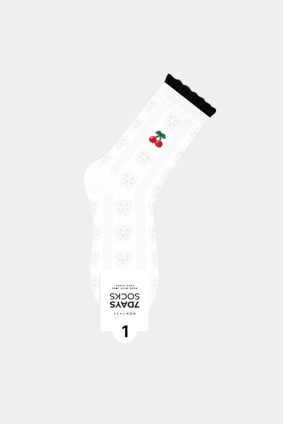 Women's Crew Cherry Lace Pattern Socks - Made in Korea