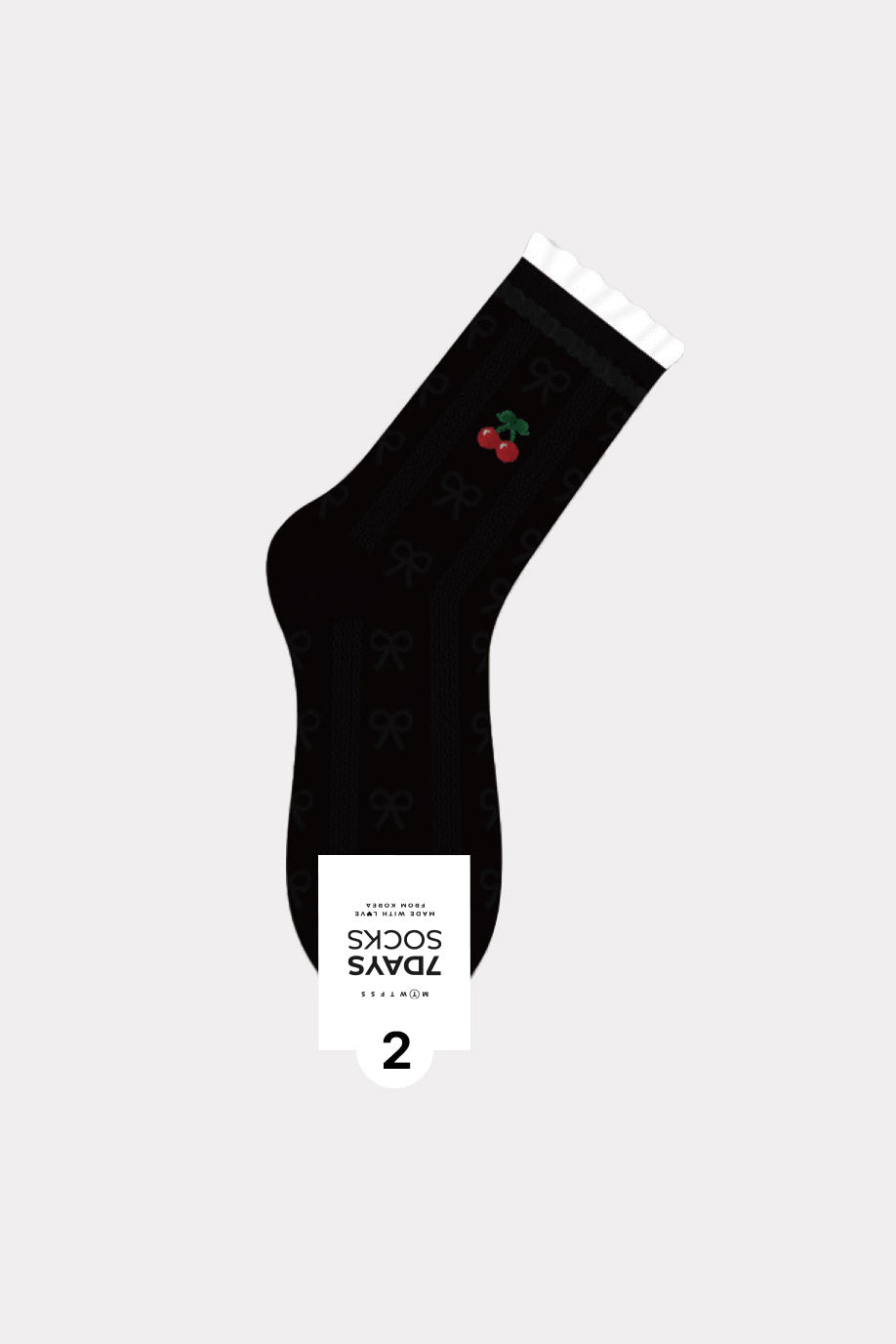 Women's Crew Cherry Lace Pattern Socks - Made in Korea