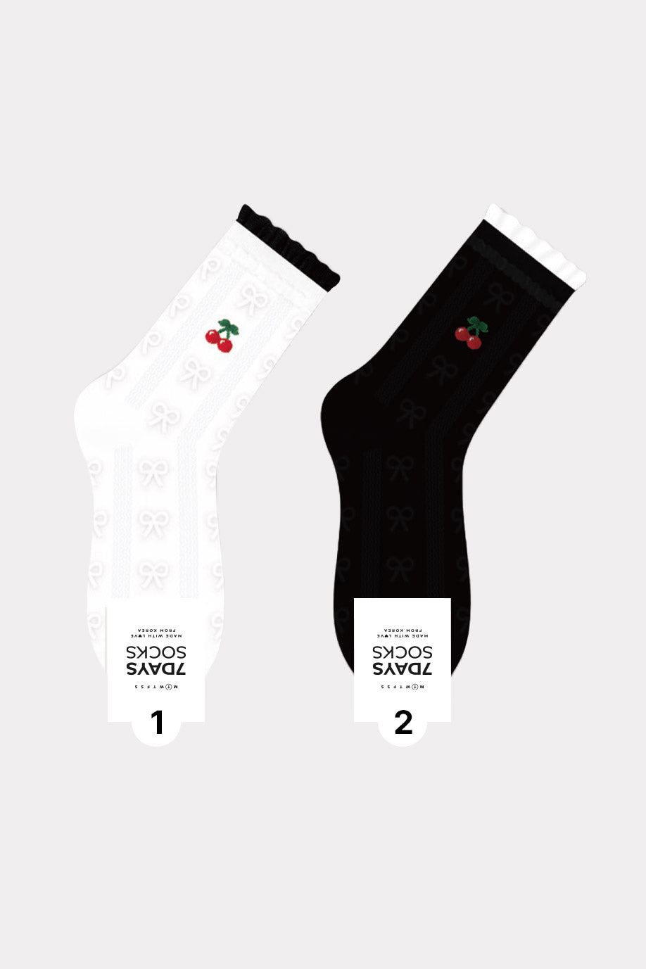 Women's Crew Cherry Lace Pattern Socks - Made in Korea