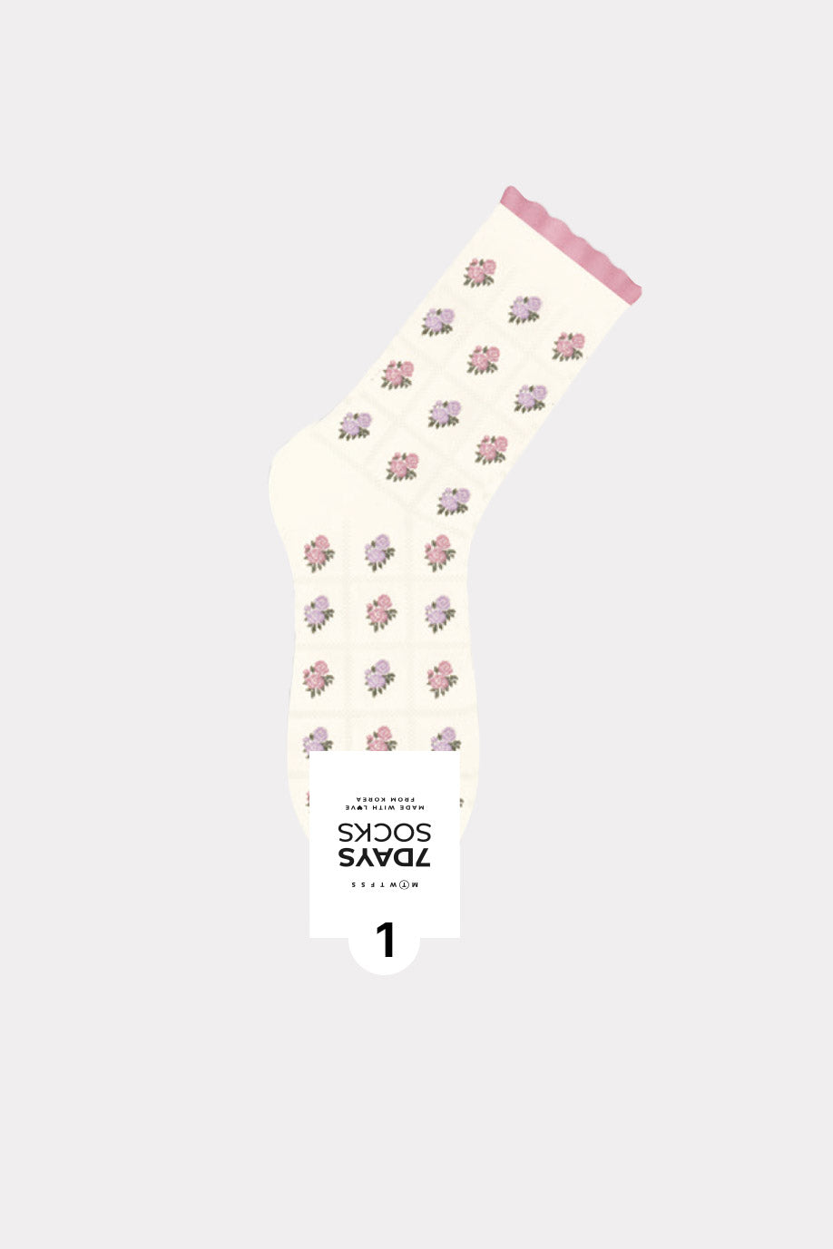 Women's Rose Flower Pattern Crew Socks - Made in Korea