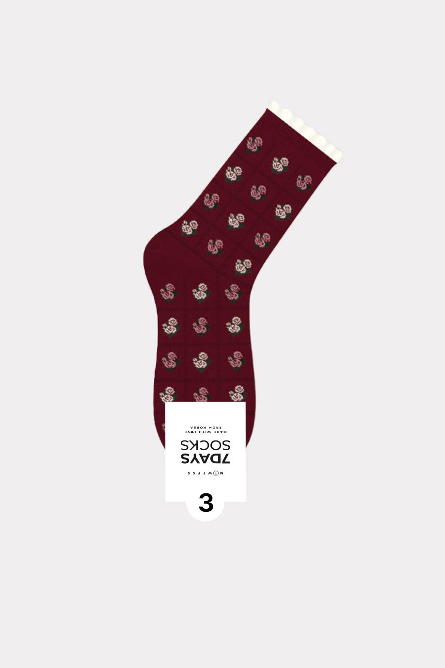 Women's Rose Flower Pattern Crew Socks - Made in Korea