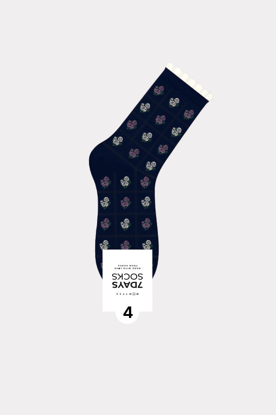 Women's Rose Flower Pattern Crew Socks - Made in Korea