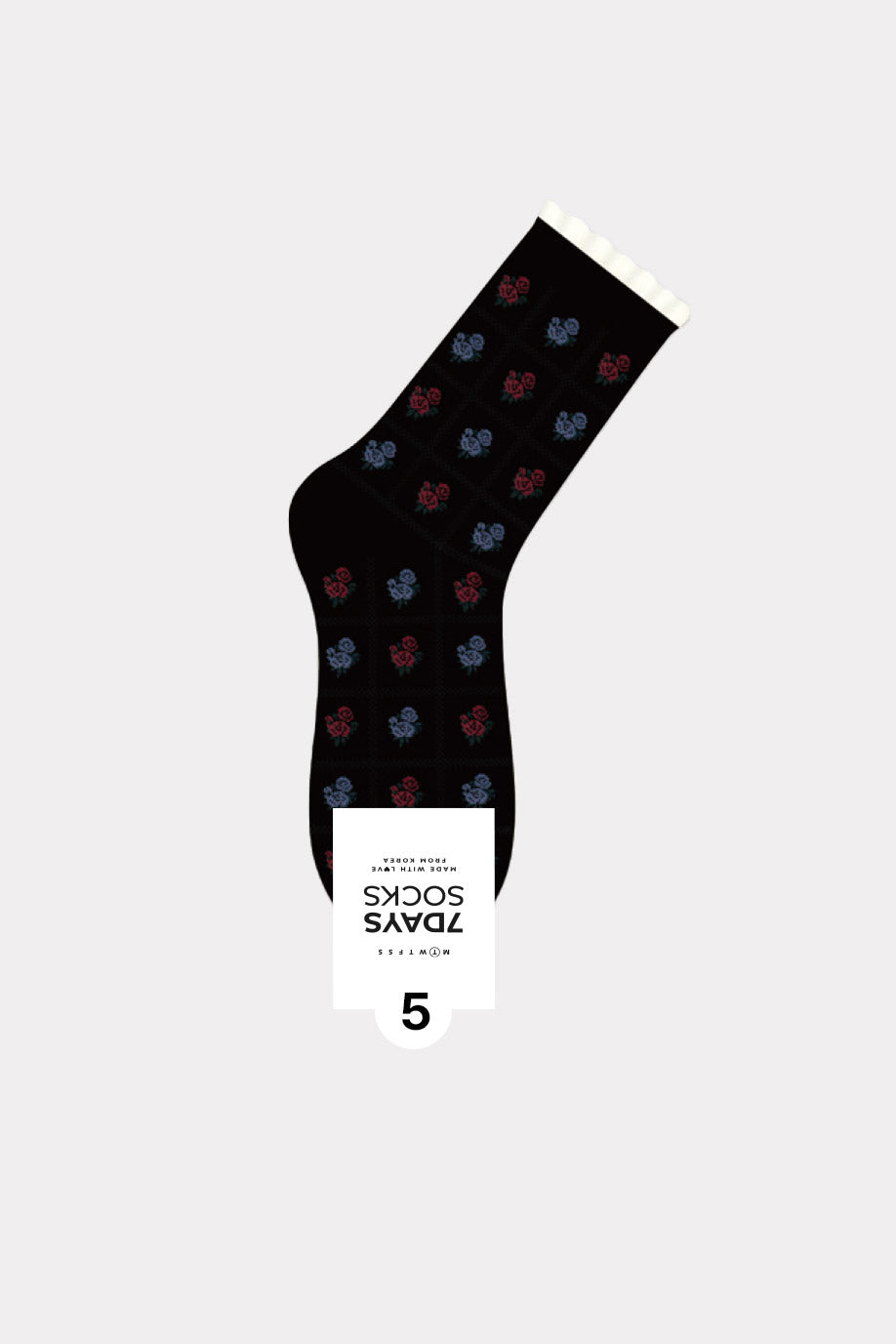 Women's Rose Flower Pattern Crew Socks - Made in Korea