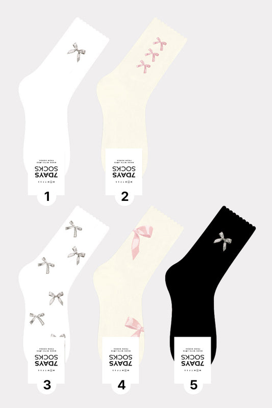 Women's Bow Ribbon Solid Crew Socks