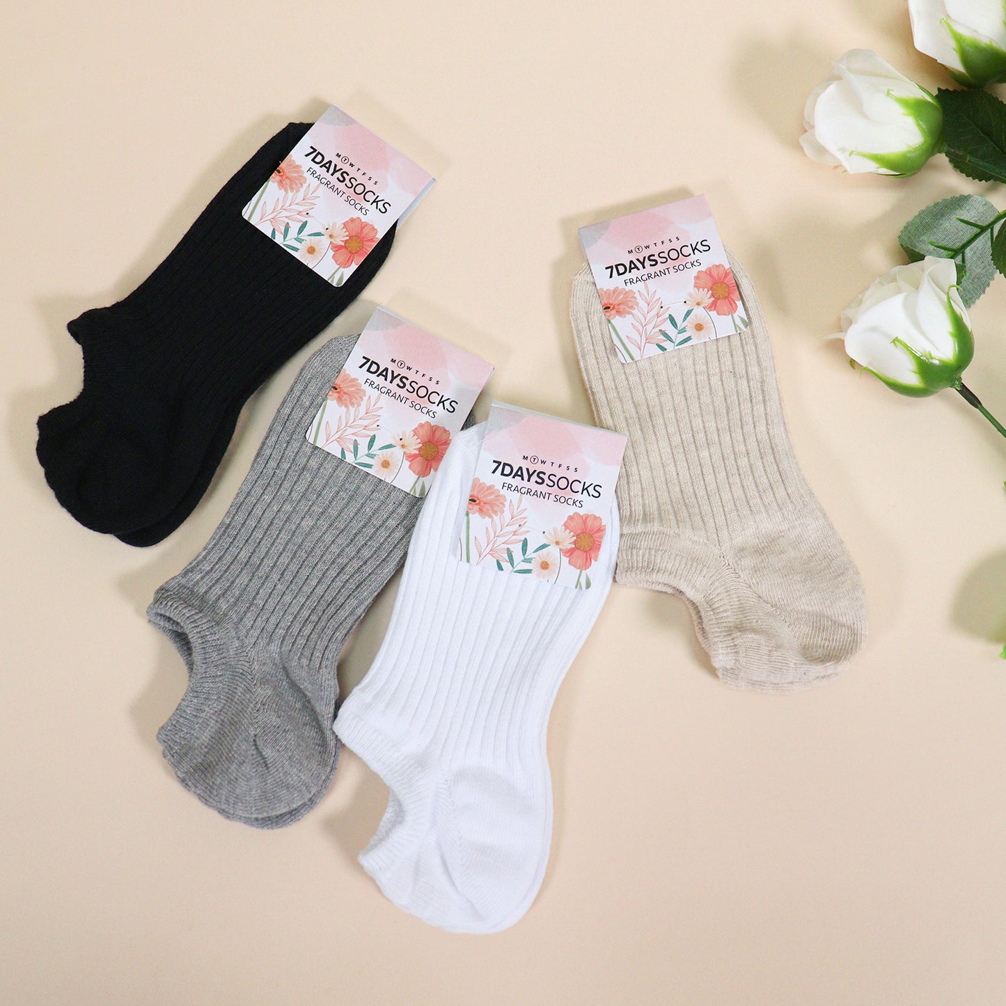 Women's No Show Non Slip Odor-Free Fragrant Ribbed Cotton Socks