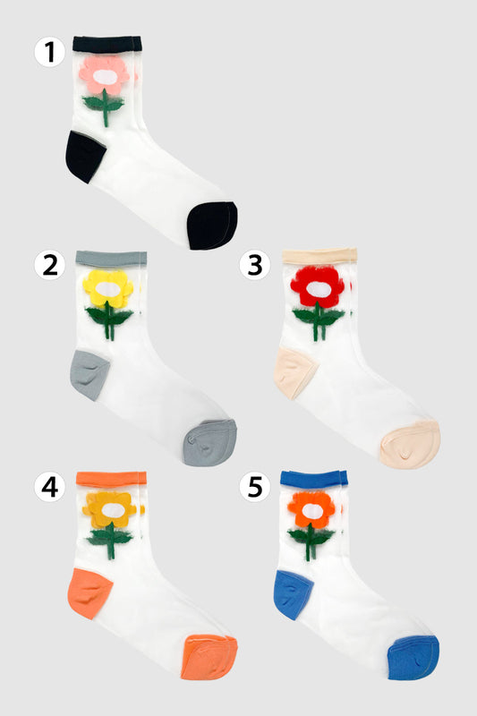 Women's Crew Sheer Big Flower Socks