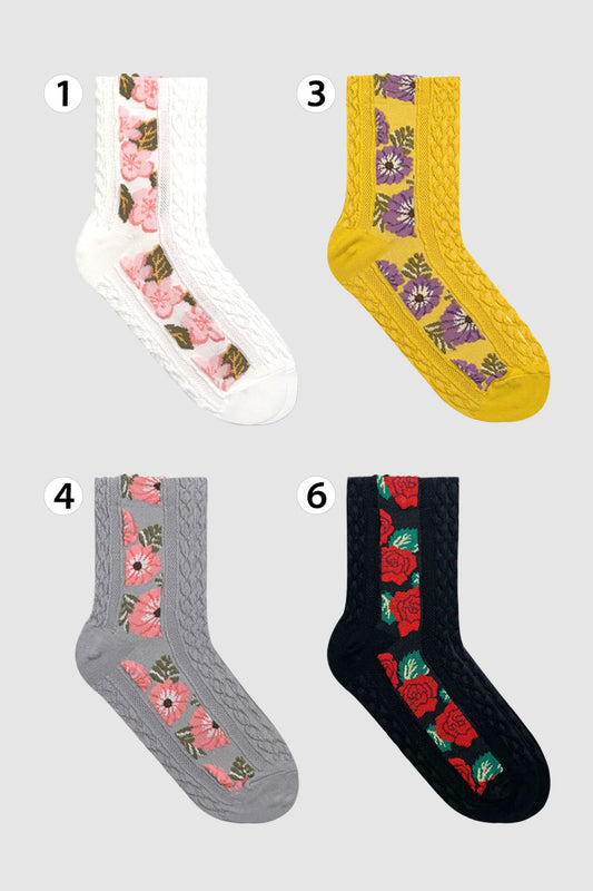 Women's Crew Mesh Flower Decoration Socks