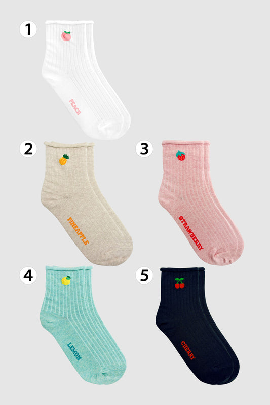 Women's Crew Ribbed Fruit Rolled Socks