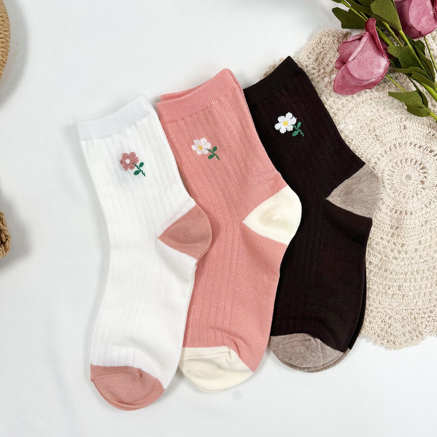 Women's Crew Warm Flower Socks
