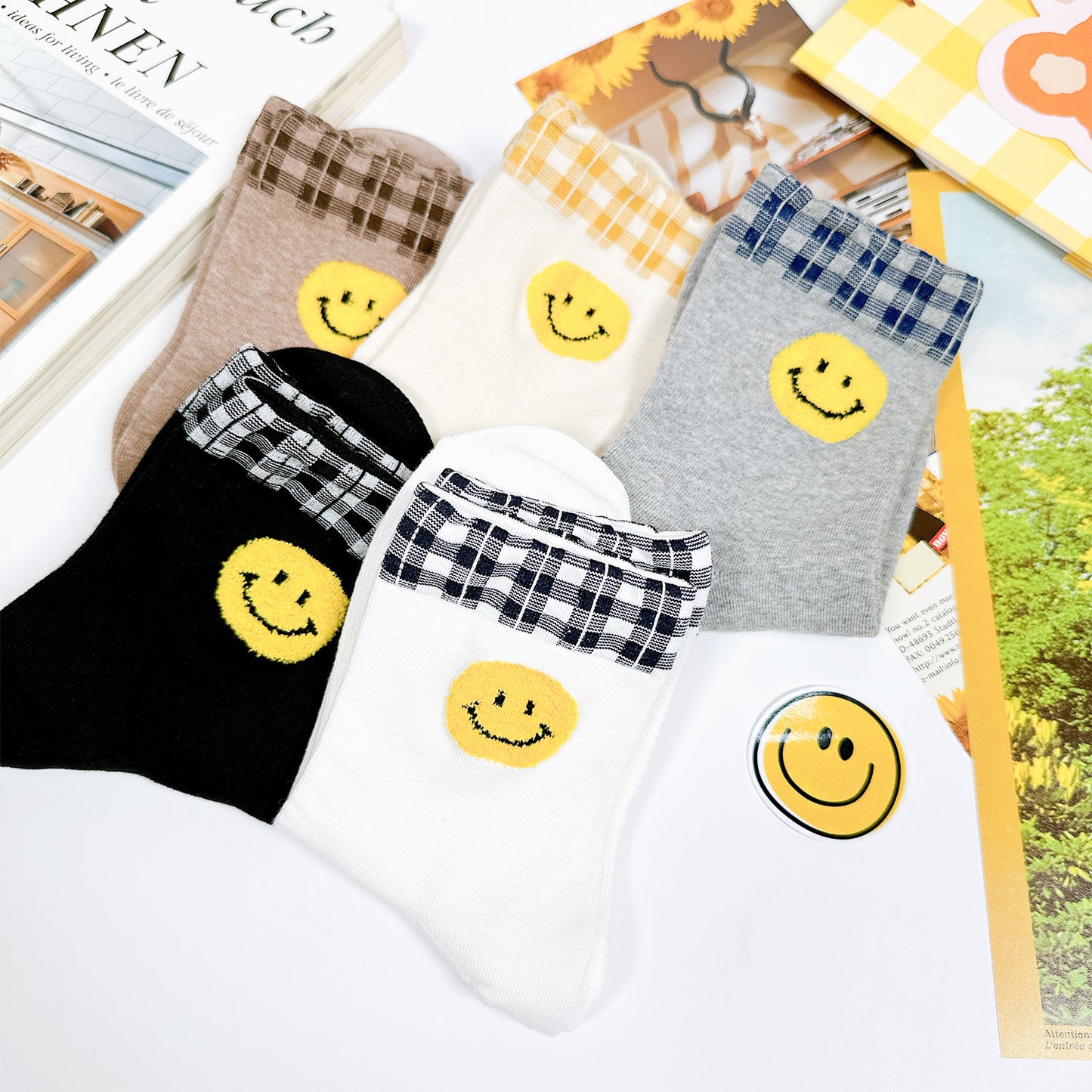 Women's Crew Smile Face Socks - Made in Korea