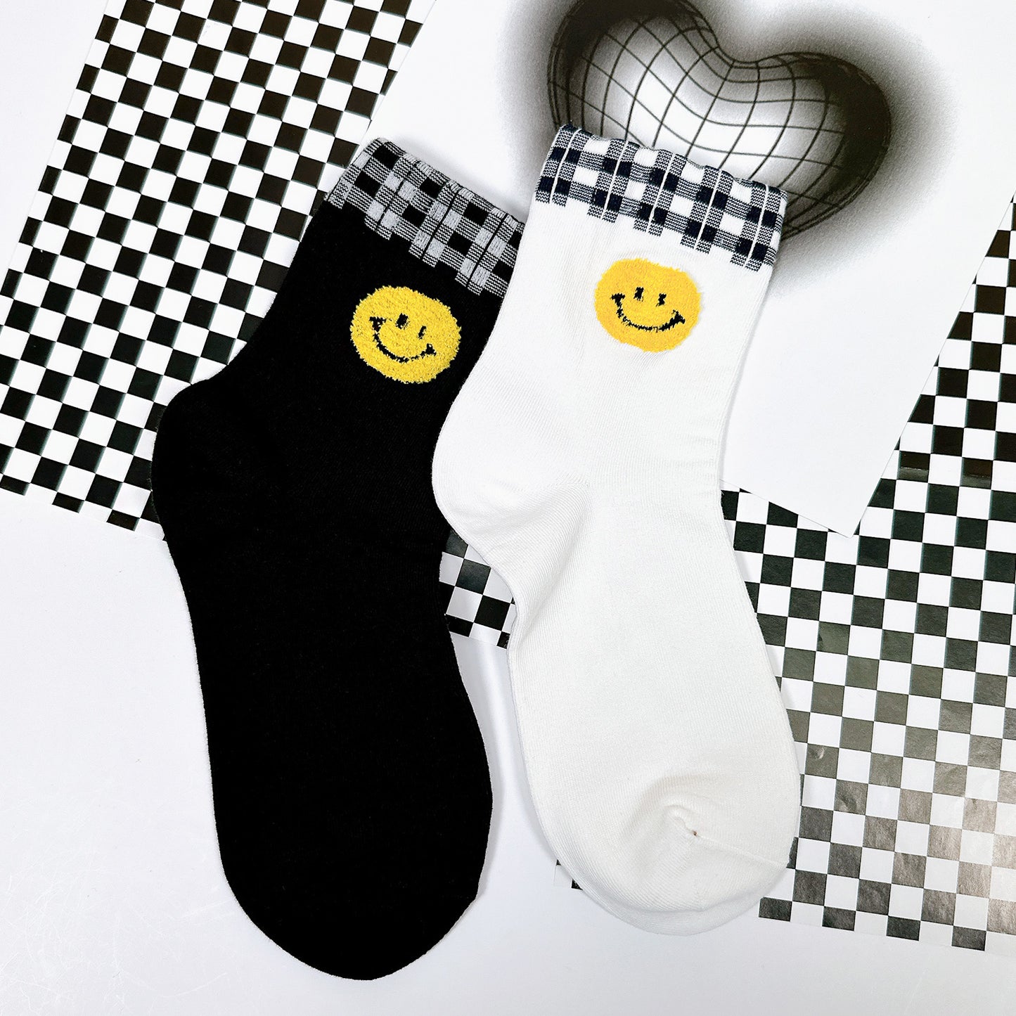 Women's Crew Smile Face Socks - Made in Korea