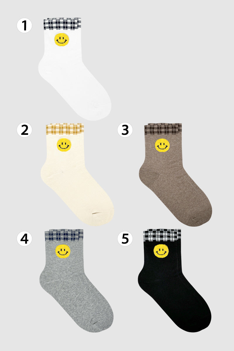 Women's Crew Smile Face Socks - Made in Korea