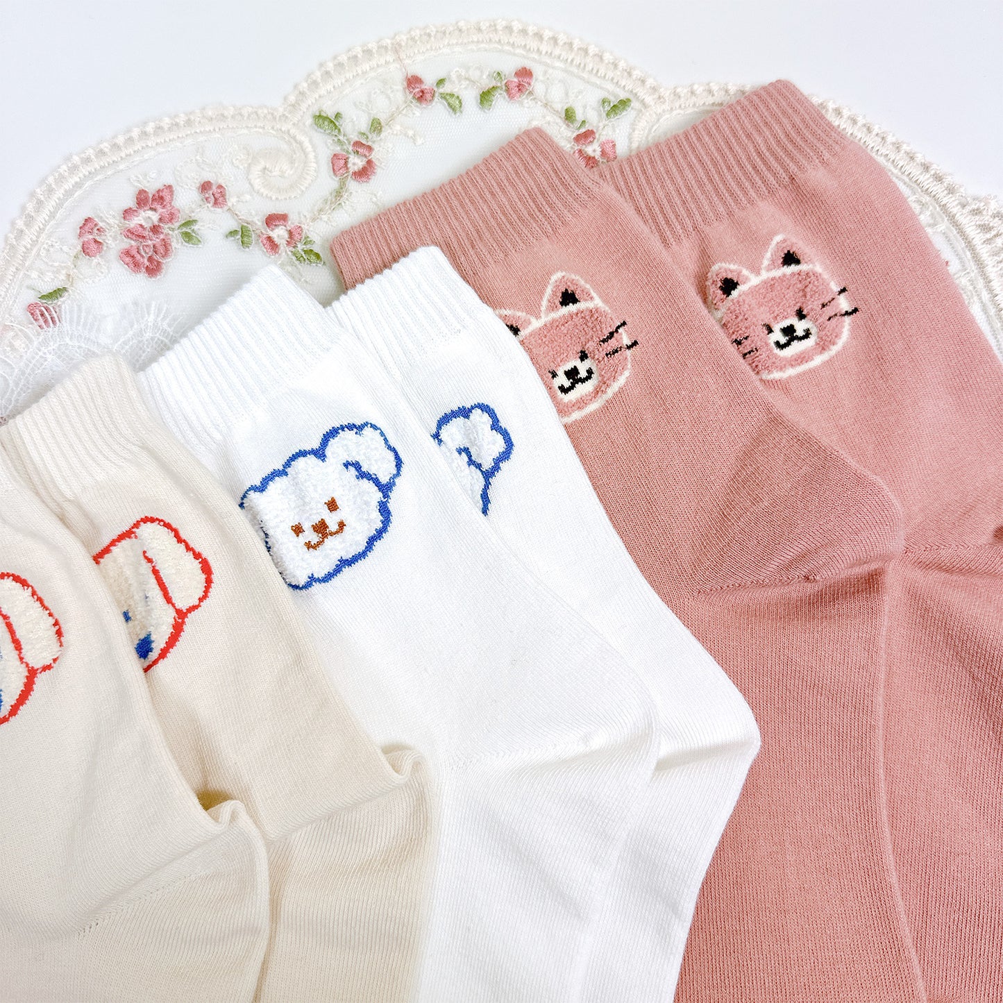 Women's Crew Line Pop-up Animal Socks - Made in Korea