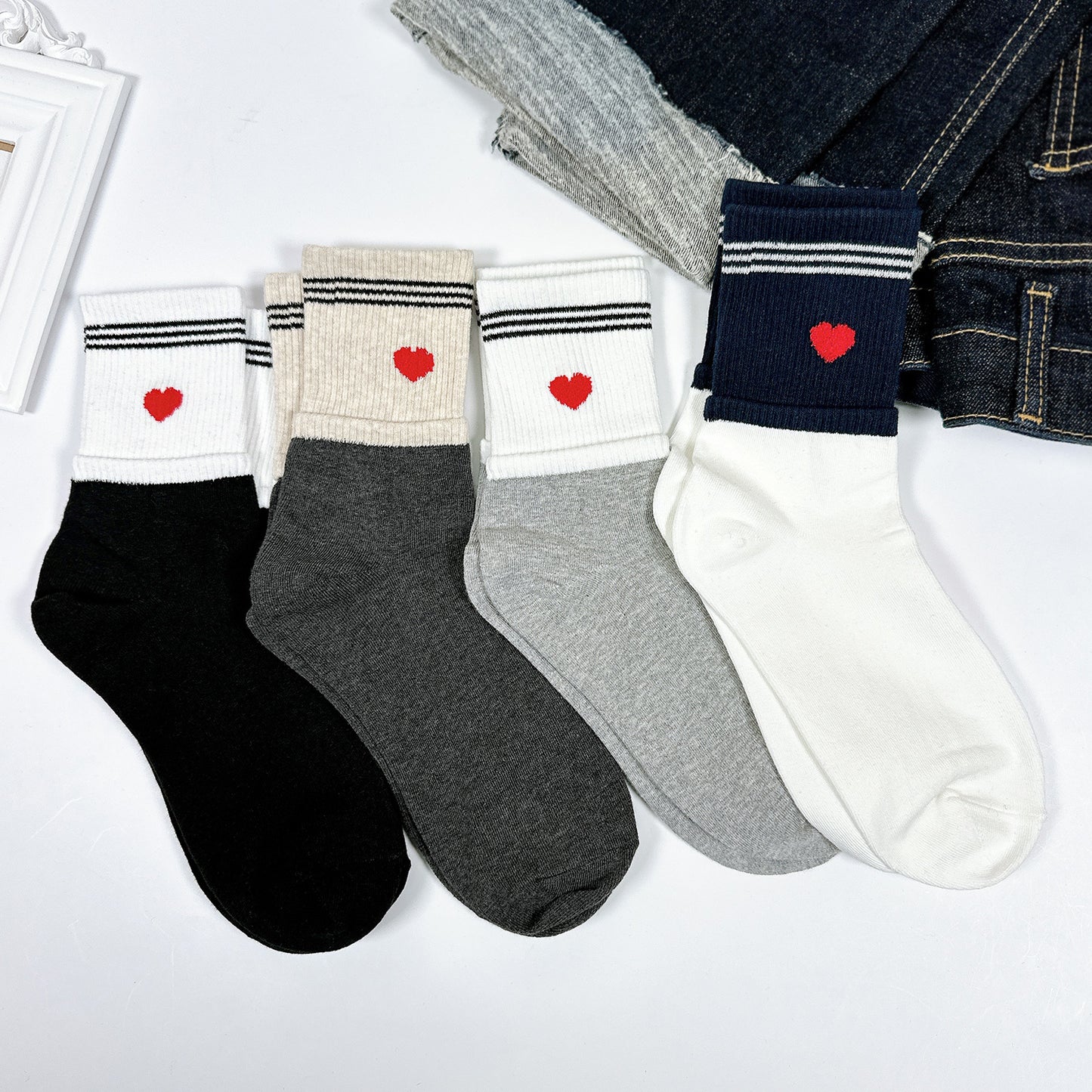 Women's Daily Heart Socks - Made in Korea