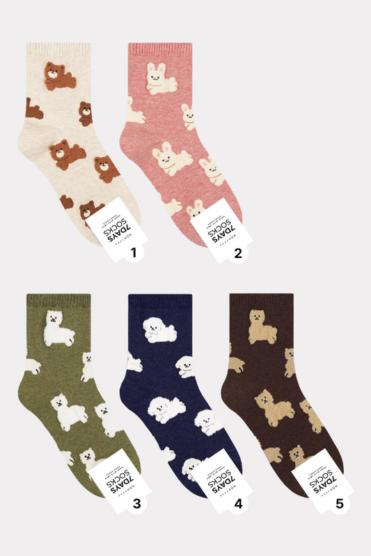 Women's Crew Fluffy Animal Land  Socks - Made in Korea