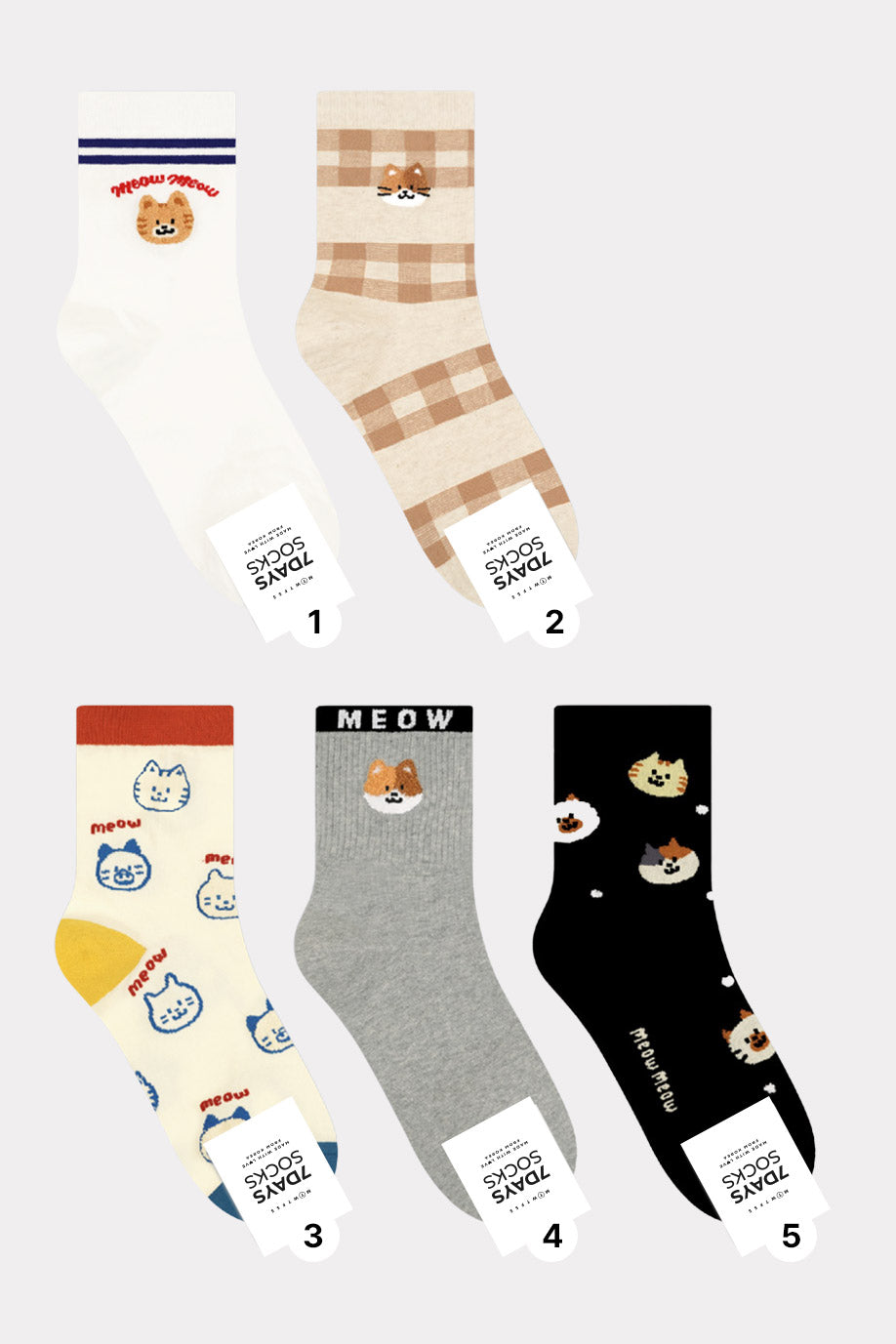 Women's Crew Cat Family Socks - Made in Korea