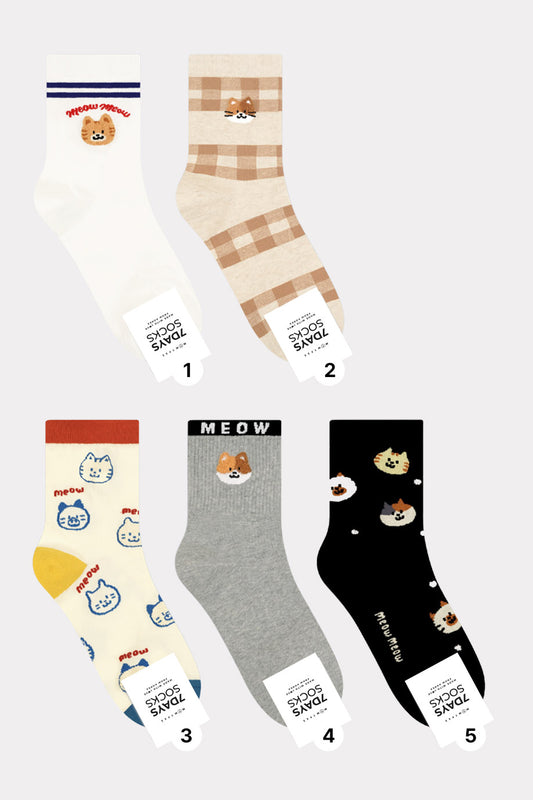 Women's Crew Cat Family Socks - Made in Korea