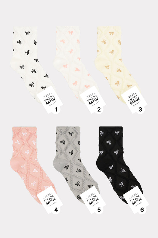Women's Crew Romantic Bow Socks - Made in Korea