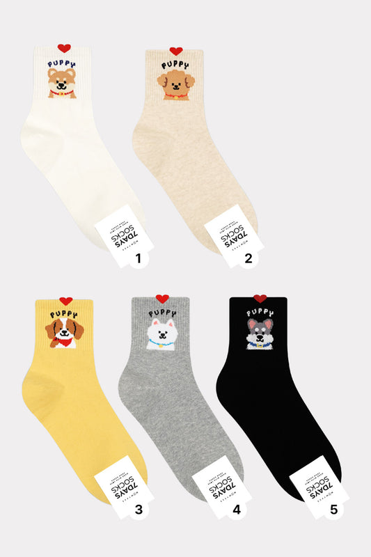 Women's Crew Puppy Photo Socks - Made in Korea