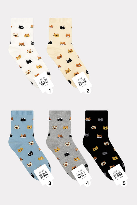 Women's Crew Family Cat Socks - Made in Korea