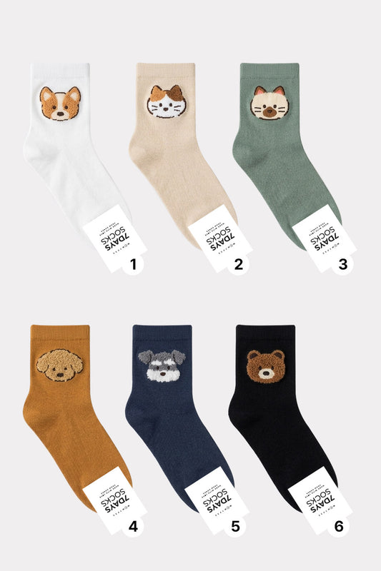 Women's Crew Dog & Cat & Bear Friends Socks
