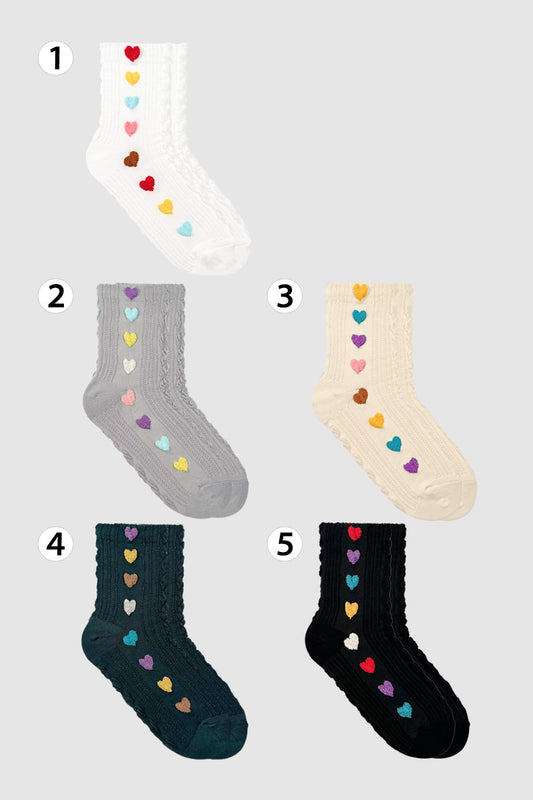 Women's Crew Mesh Pom Pom Heart Socks