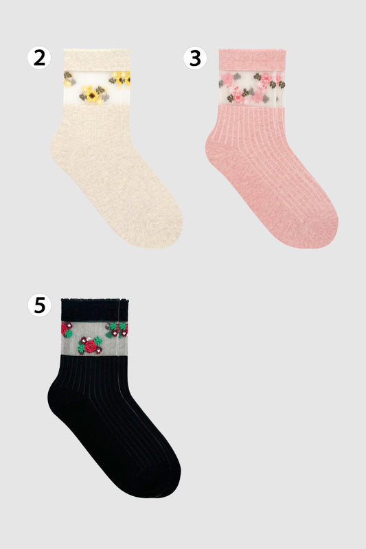 Women's Crew See-Through Flower Party Socks