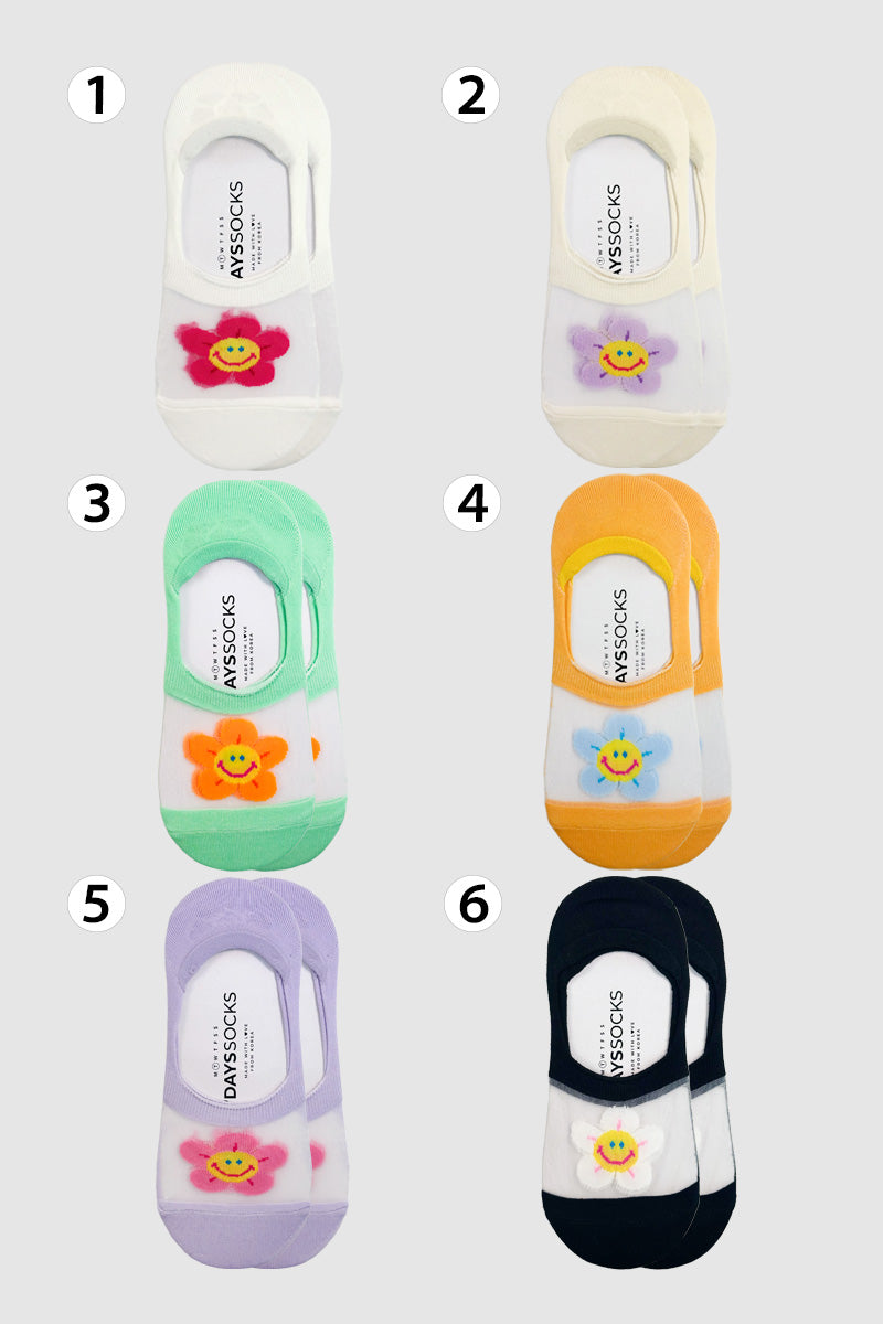 Women's No Show See-Through Smile Flower Socks