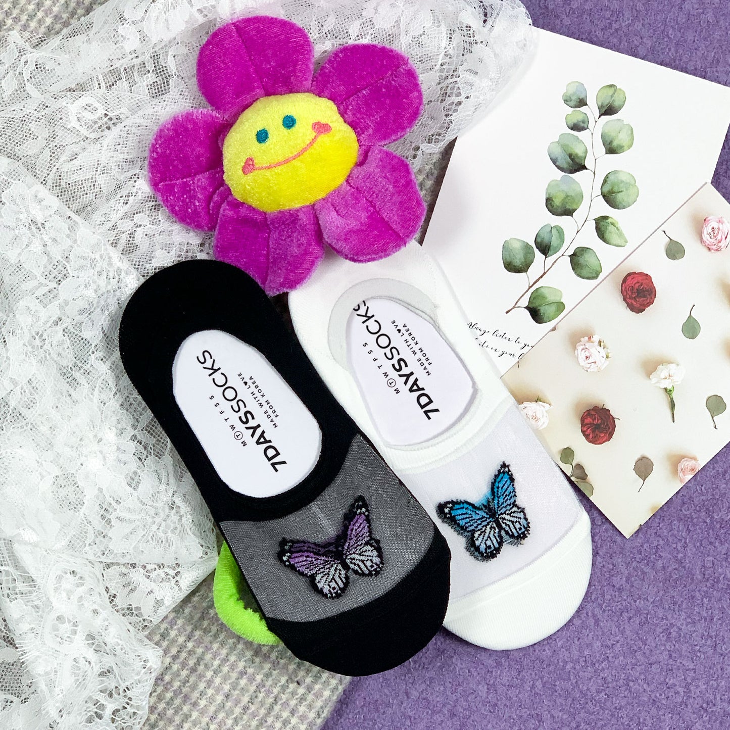 Women's No Show See-Through Butterfly Socks