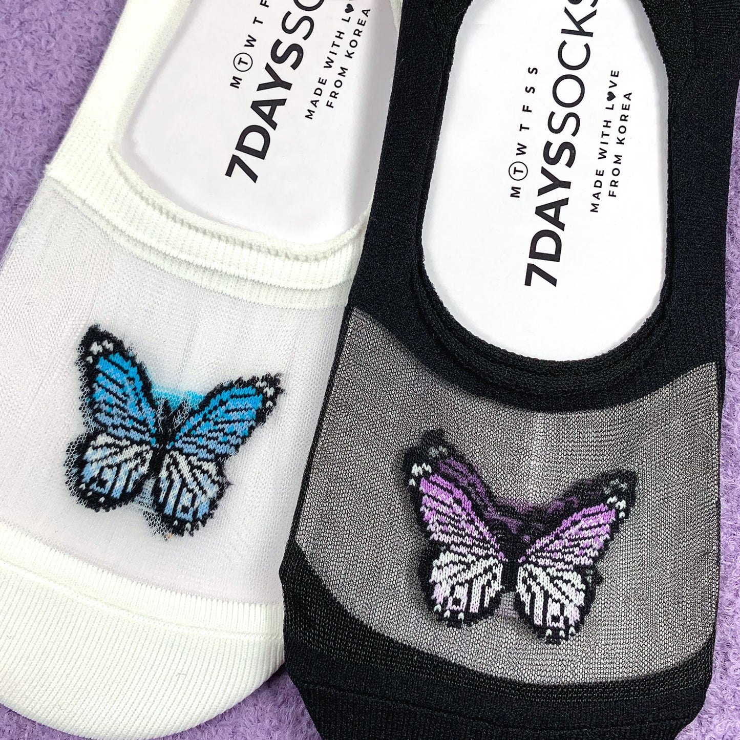 Women's No Show See-Through Butterfly Socks