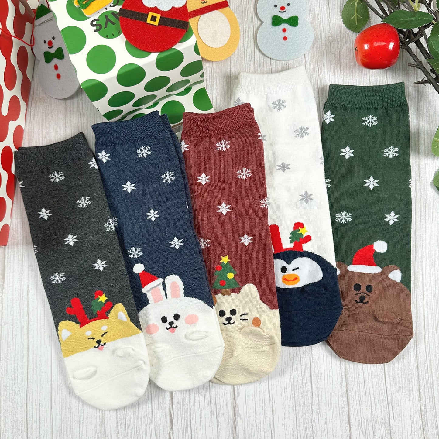Women's Crew Animal Santa Socks