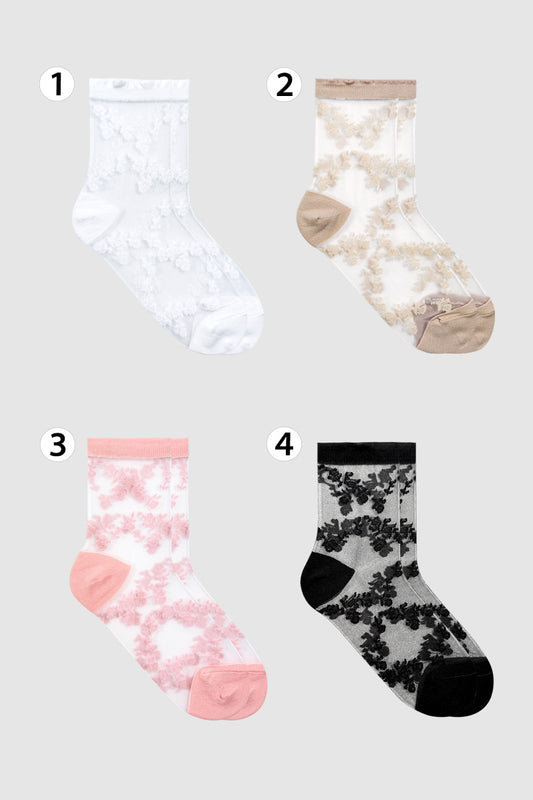 Women's Crew See-Through Fleur Socks