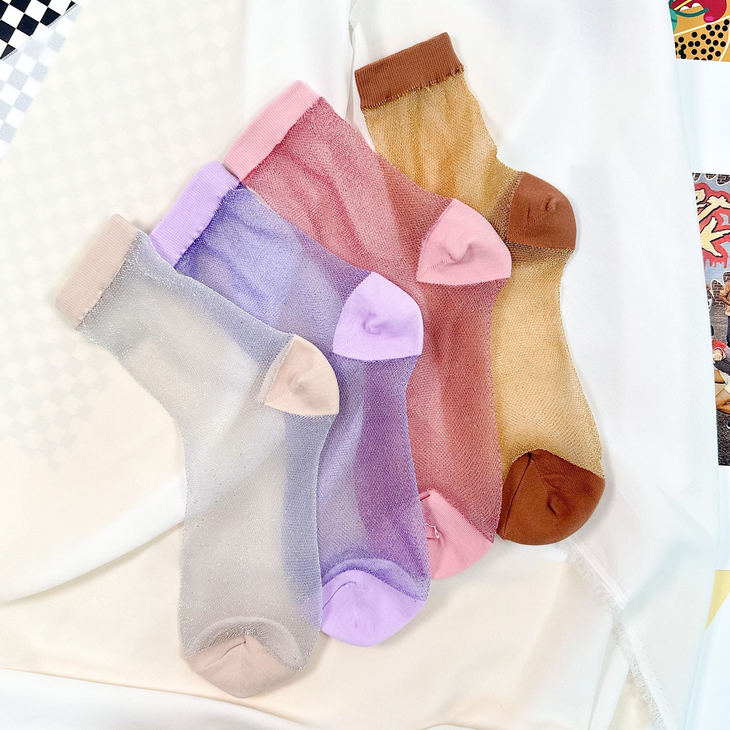 Women's Ankle See-Through Glitter Jacquard Socks