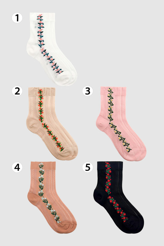 Women's Crew See-Through Flower Twist Line Socks