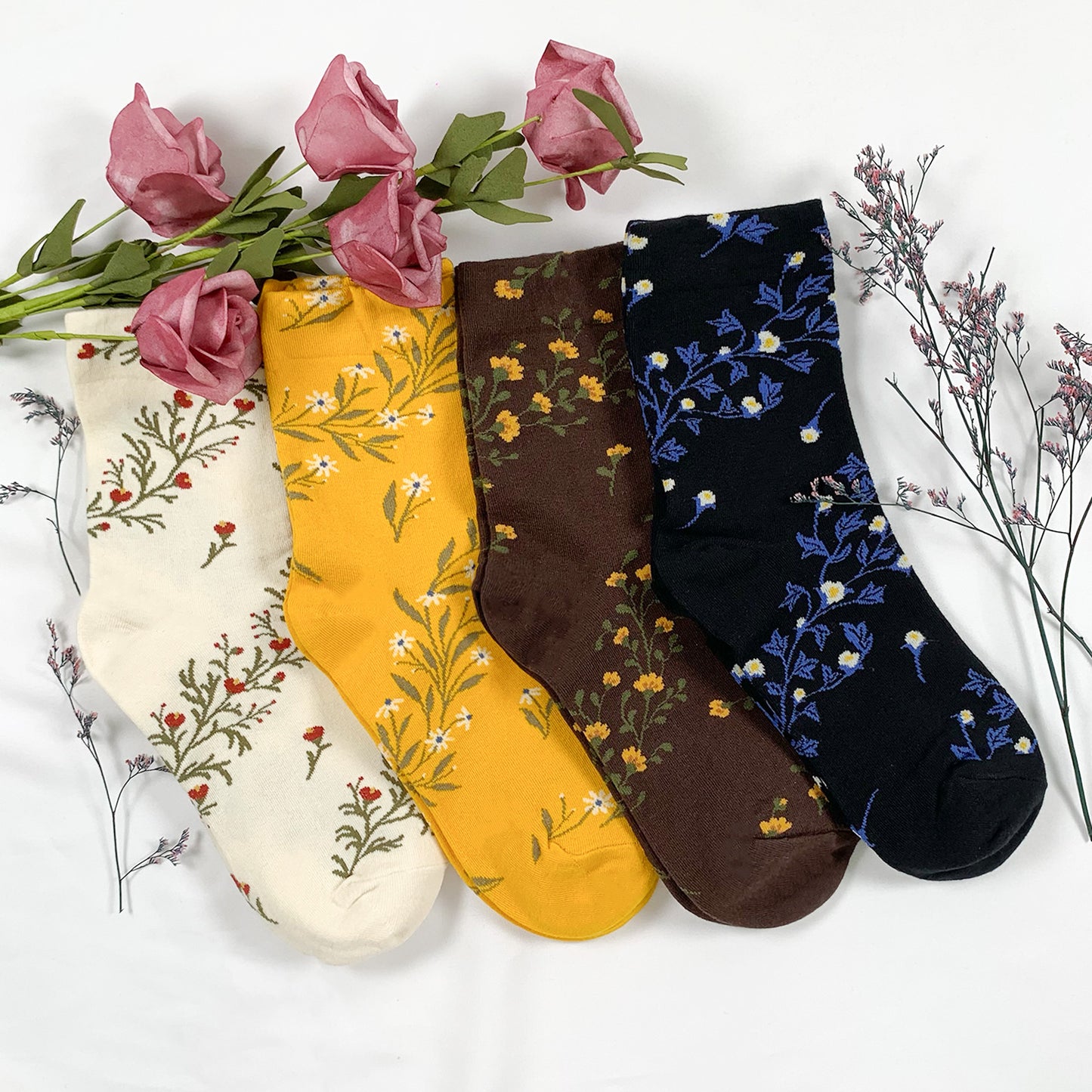 Women's Crew Twist Flower Socks