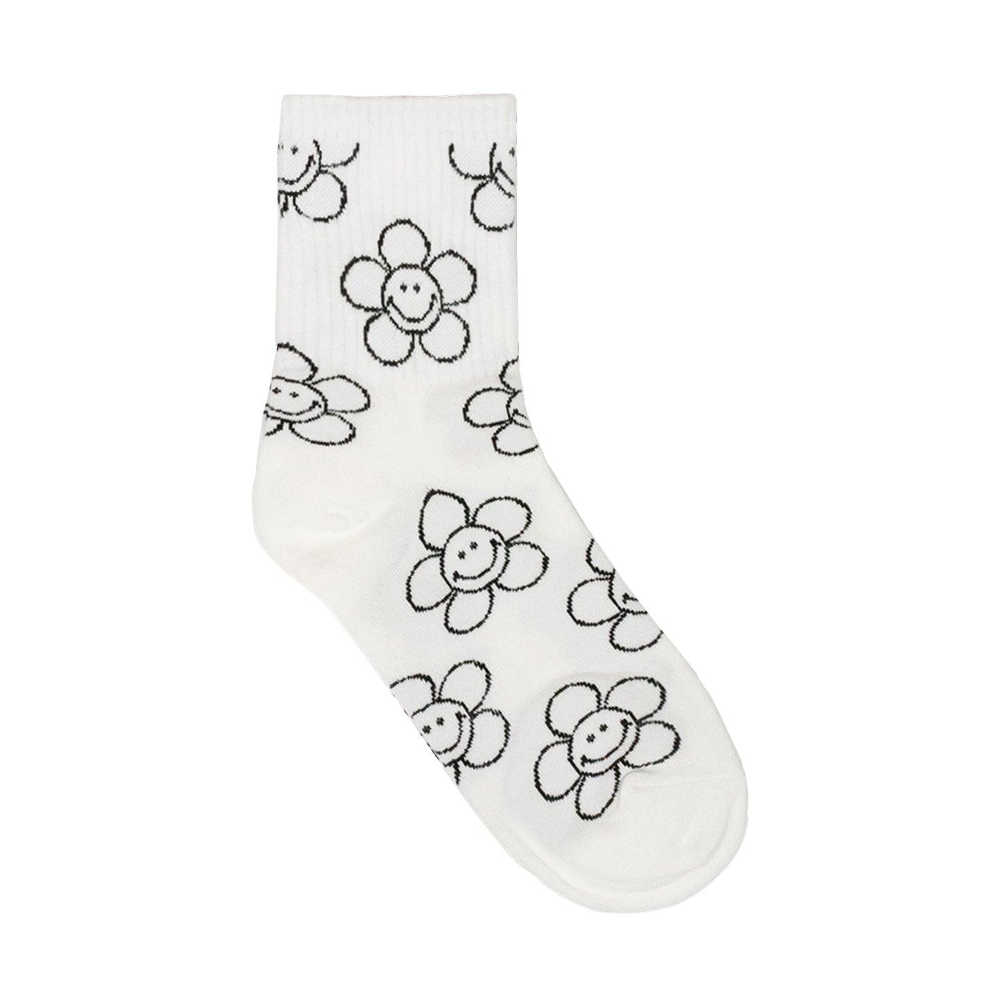 Women's Crew Line Smile Flower Socks