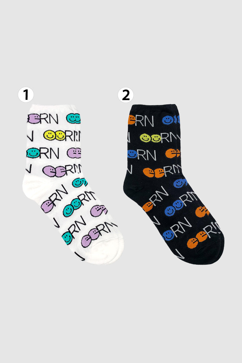 Women's Crew Smile GGRN Pattern Socks