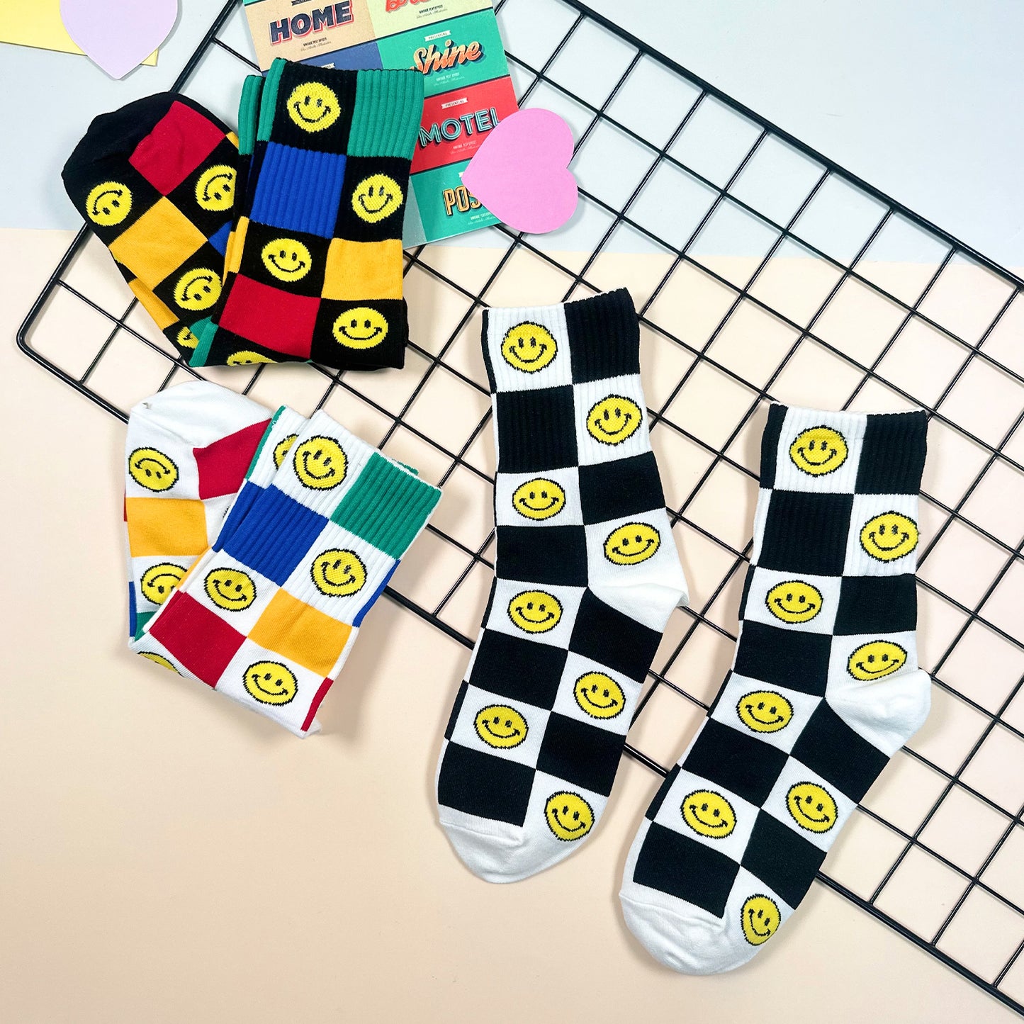 Women's Crew Socks - Smile Checkerboard