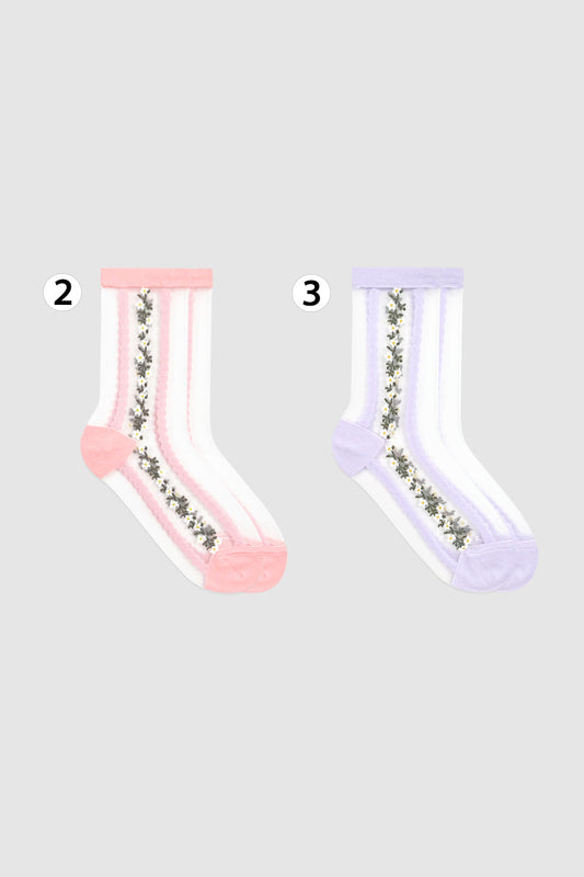 Women's Crew See-Through Lace Flower Socks