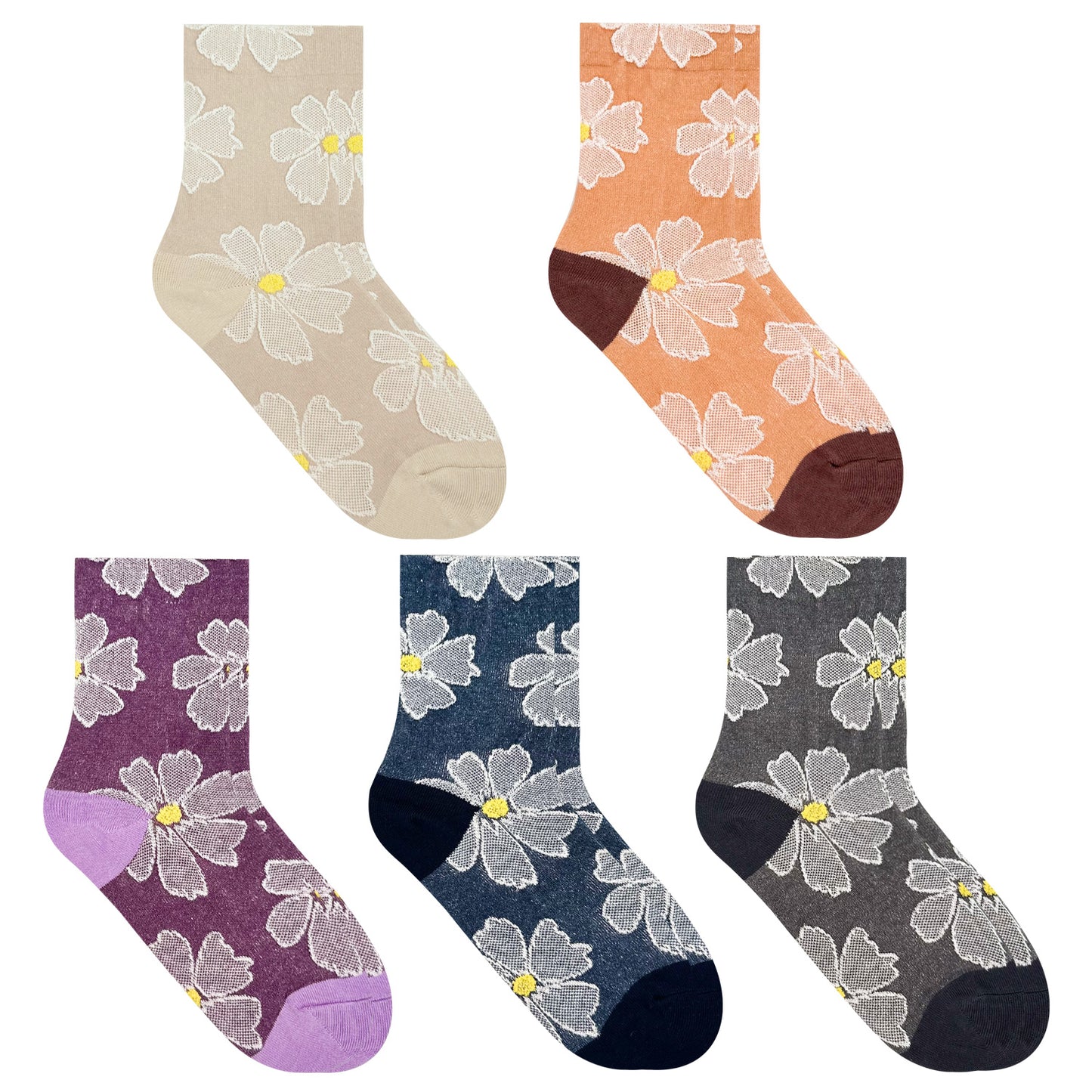 Women's Crew Daisy Embroidery Flower Socks