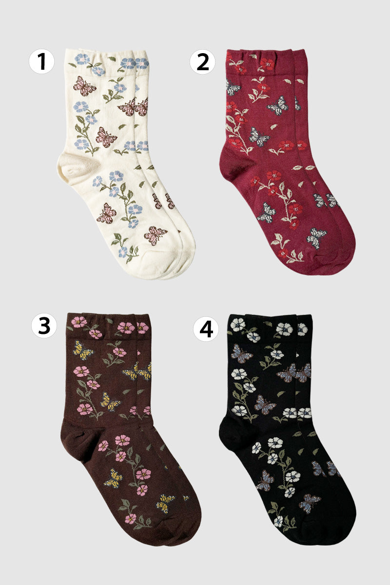 Women's Crew Flower Butterfly Socks