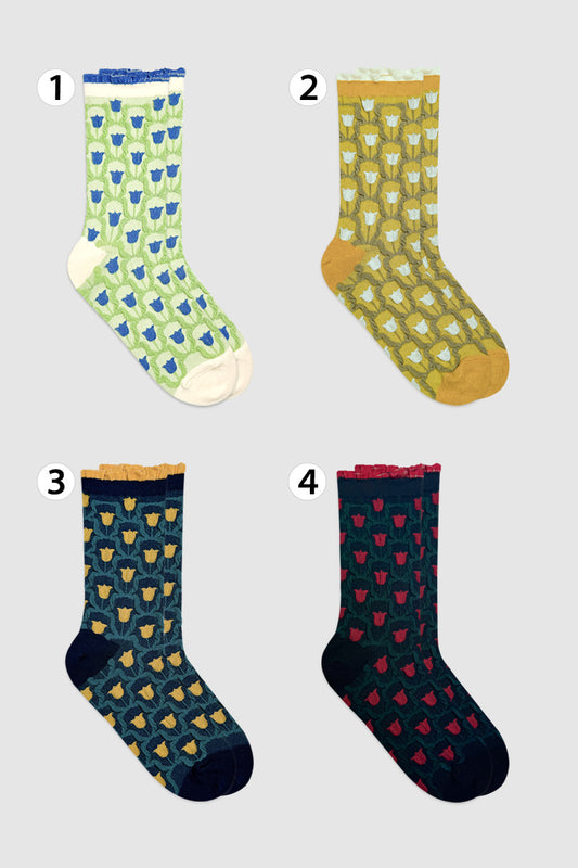 Women's Crew Glitter Frill Flower Socks