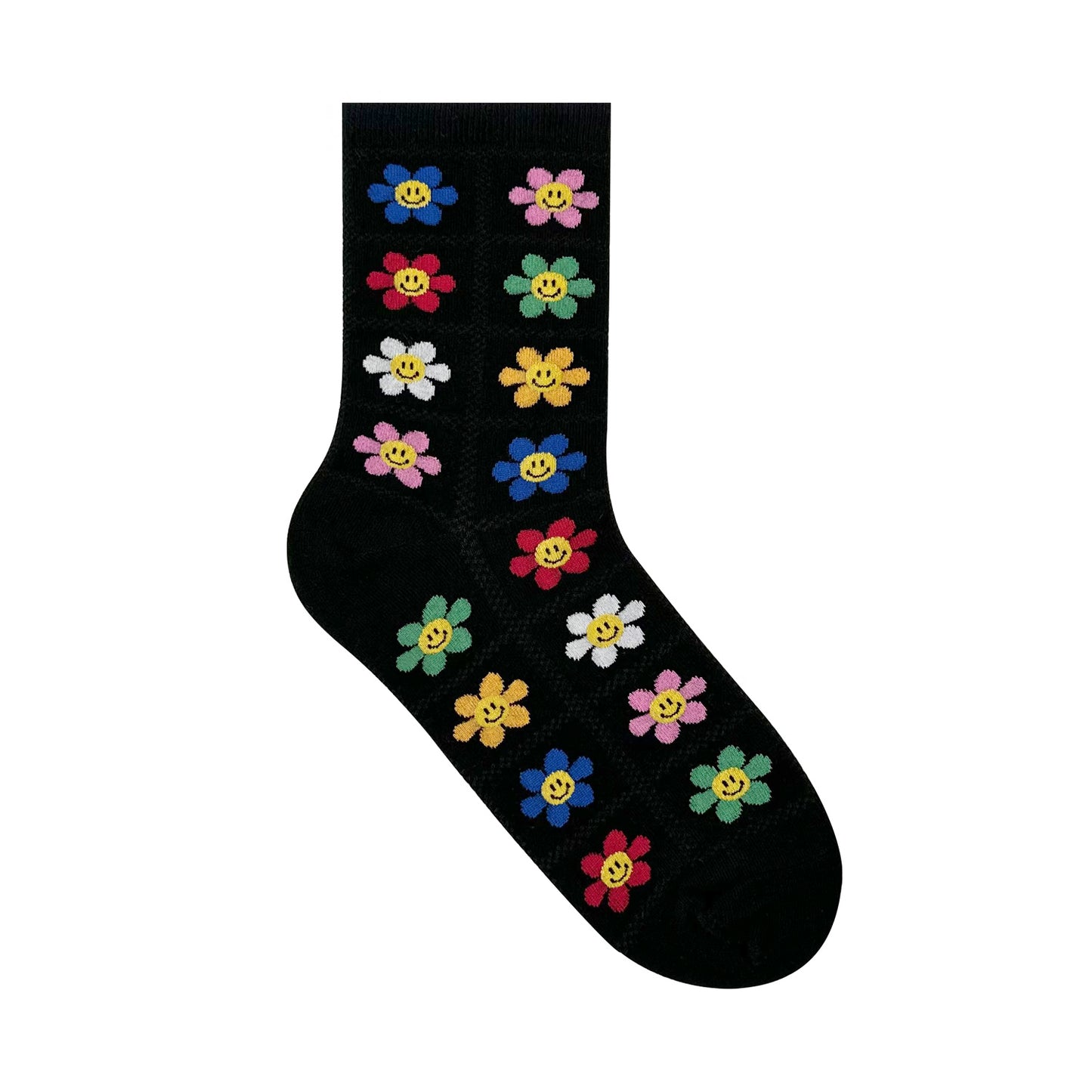 Women's Crew Retro Smile Flower Day Socks