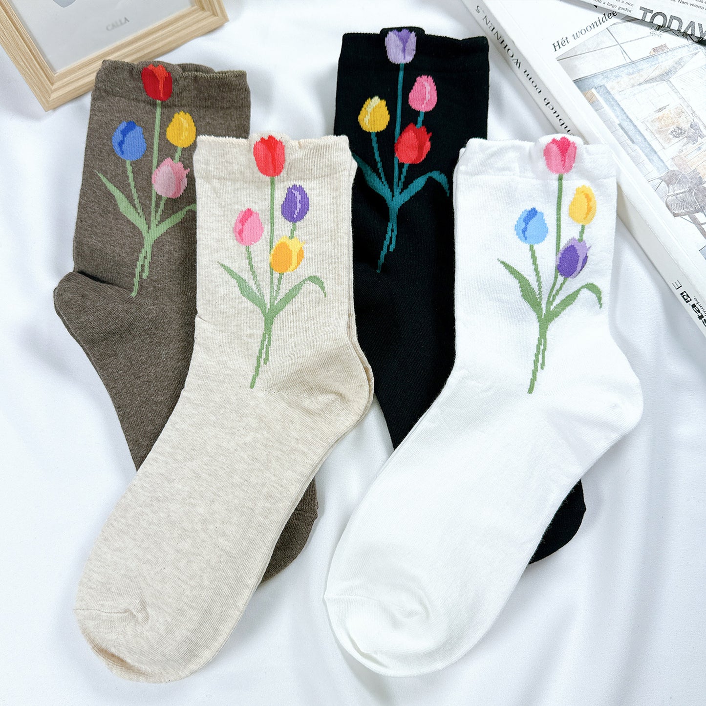 Women's Crew Tulip Flower Socks