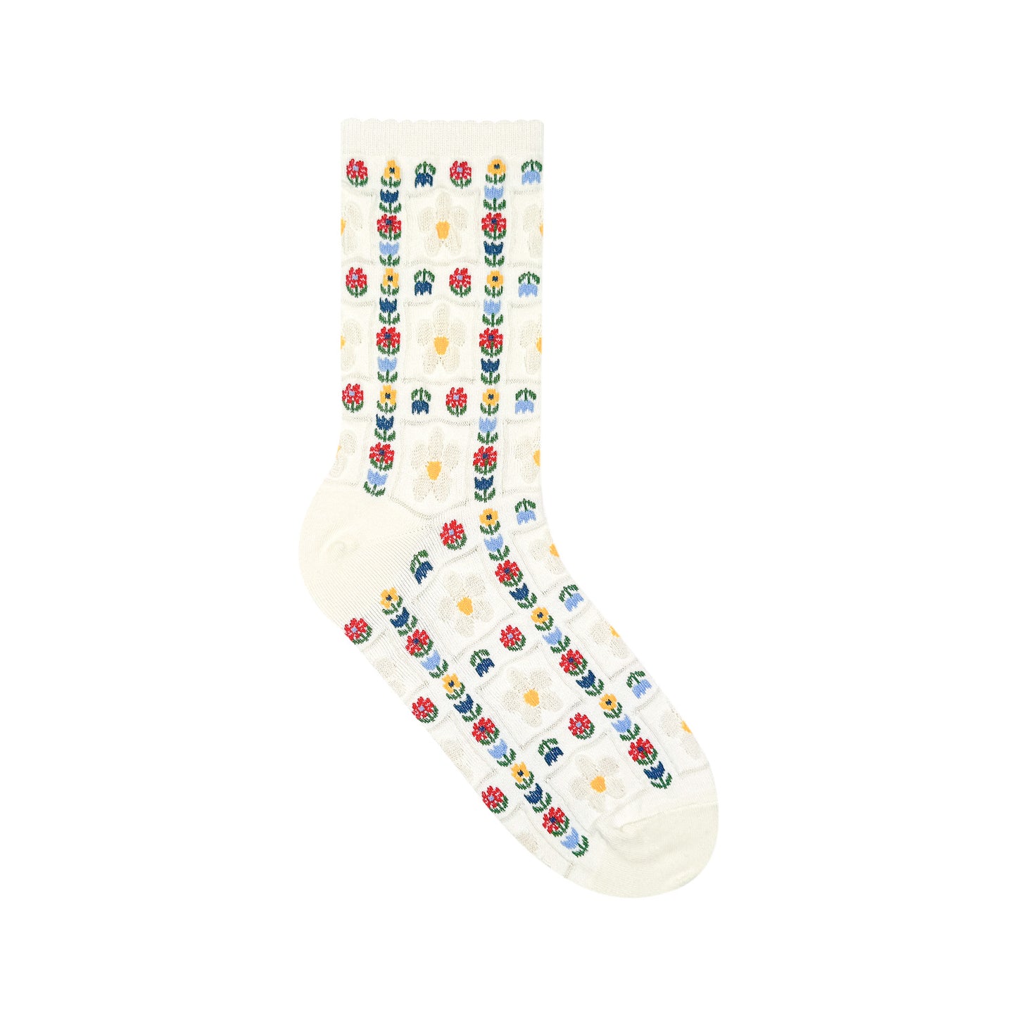 Women's Crew Grid Flower Socks