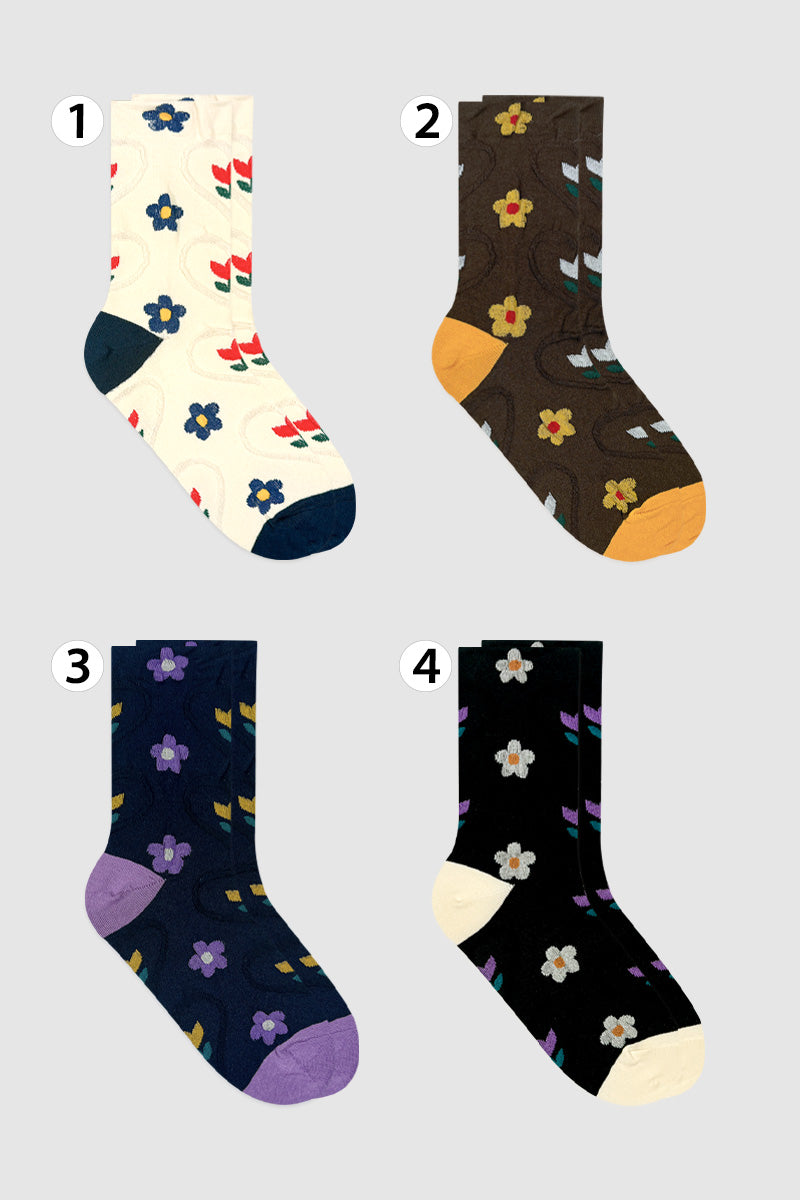 Women's Crew Heart Flower Deco Socks