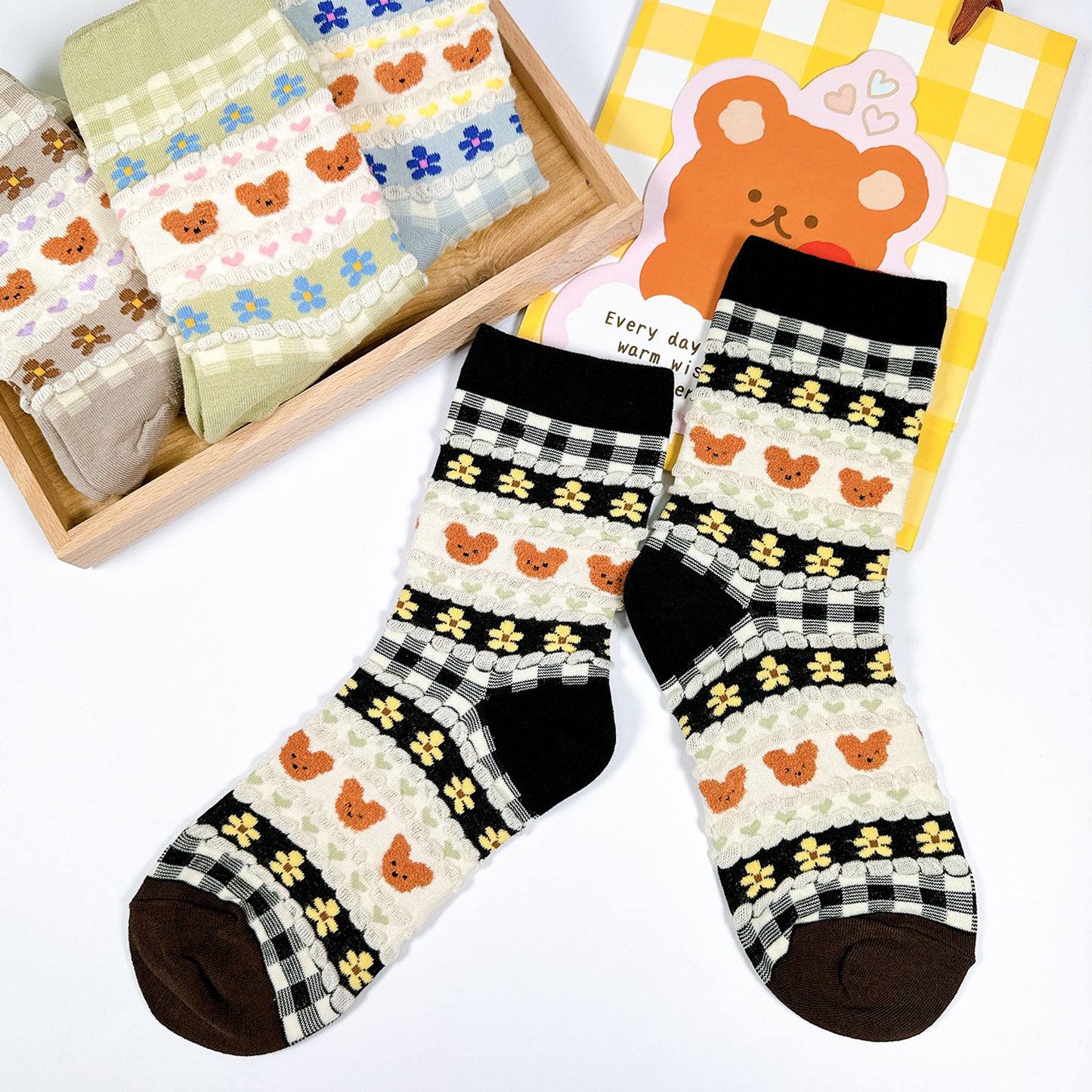 Women's Pastel Bear Crew Socks
