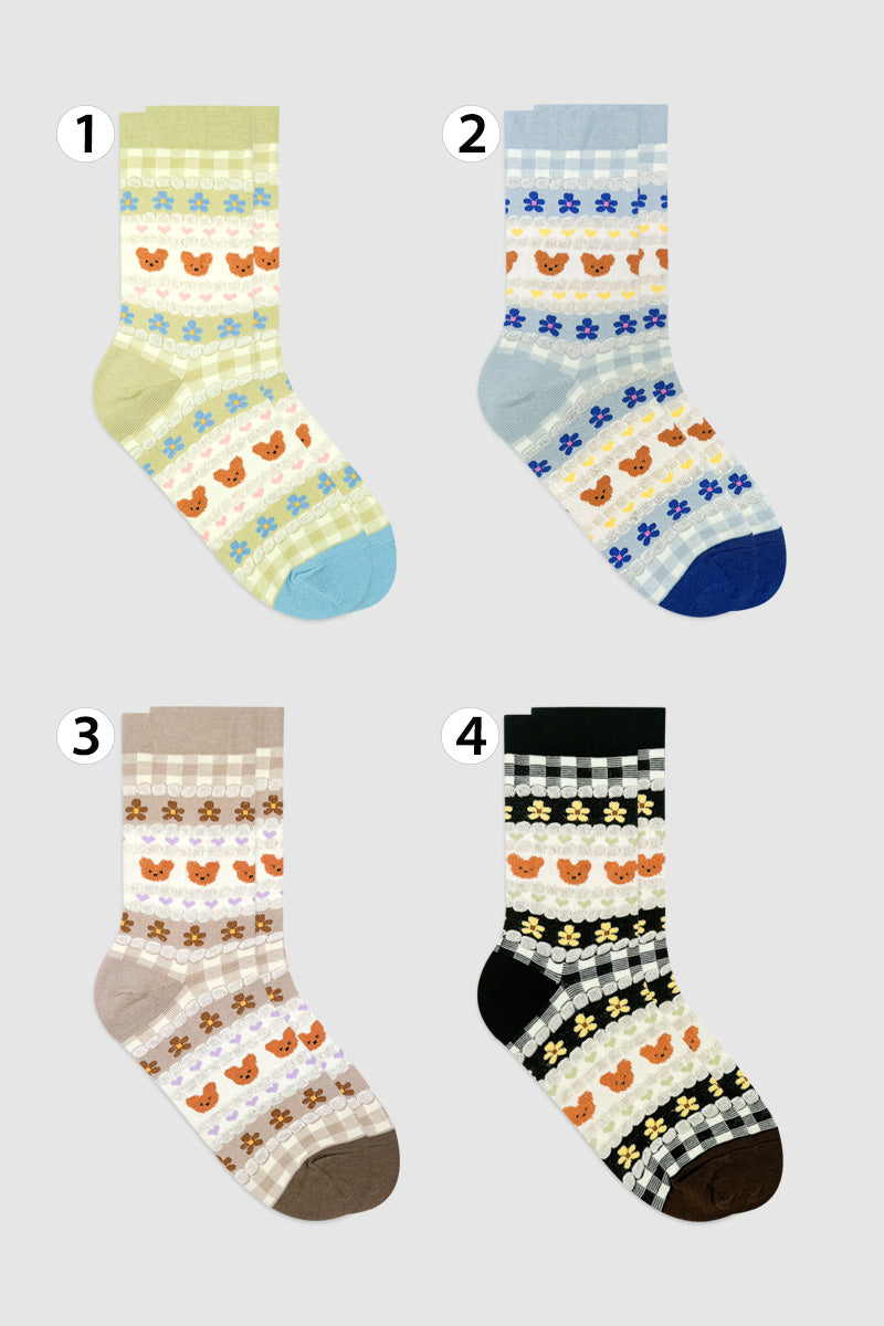 Women's Pastel Bear Crew Socks