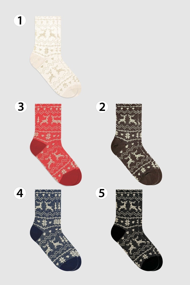 Women's Crew Winter Nordic Textured Snowy Deer Socks