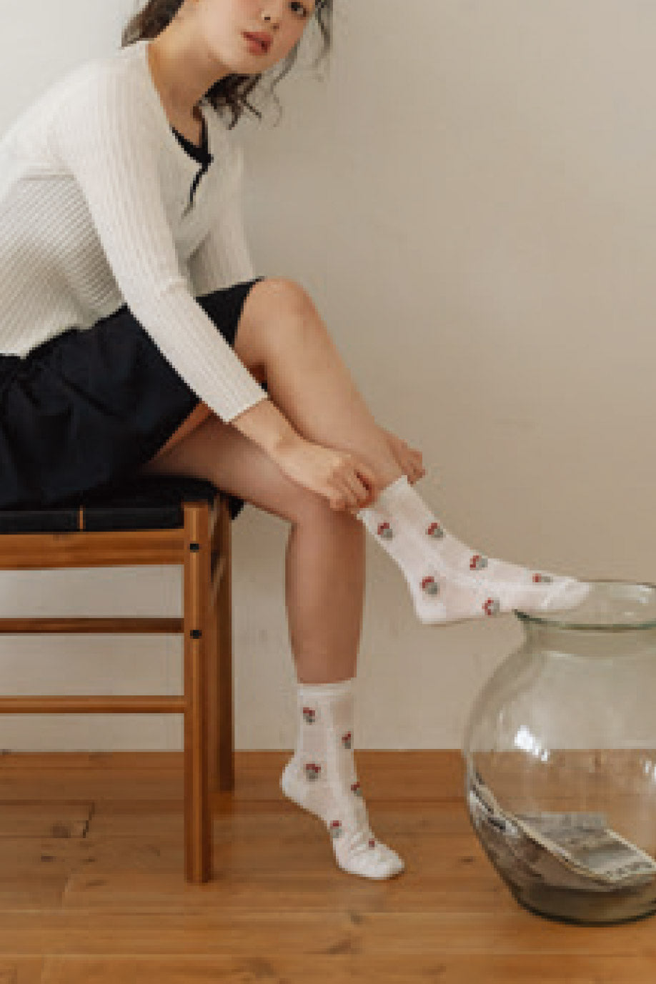 Women's Crew See-Through Tulip Check Socks